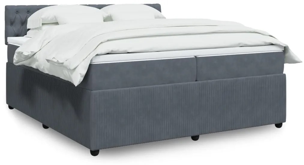 vidaXL Κρεβάτι Boxspring με Στρώμα Σκούρο Γκρι 200x200 εκ. Βελούδινο