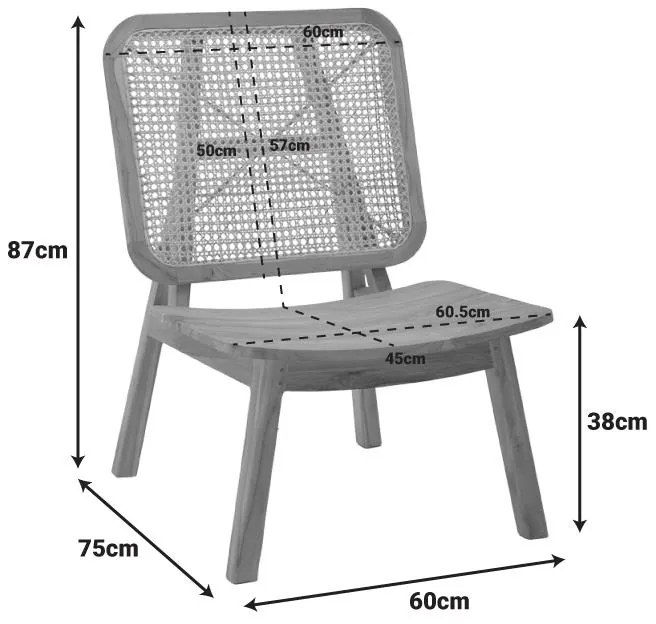Καρέκλα Viborg φυσικό teak ξύλο-φυσικό rattan 60x75x87εκ 60x75x87 εκ.