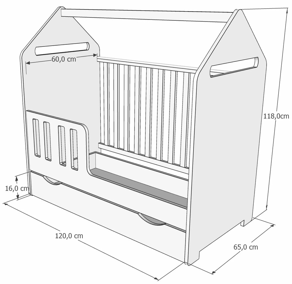 Βρεφικό Κρεβάτι House με Συρτάρι + Προστατευτικό White  60x120cm  BC10054A  BabyCute