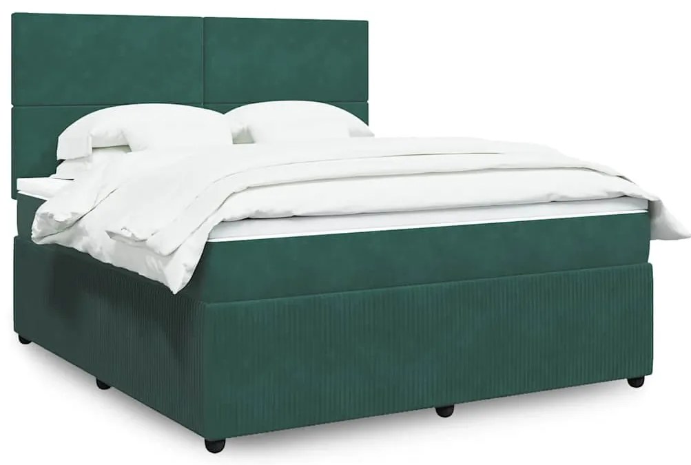 vidaXL Κρεβάτι Boxspring με Στρώμα Σκούρο Πράσινο 180x200εκ. Βελούδινο