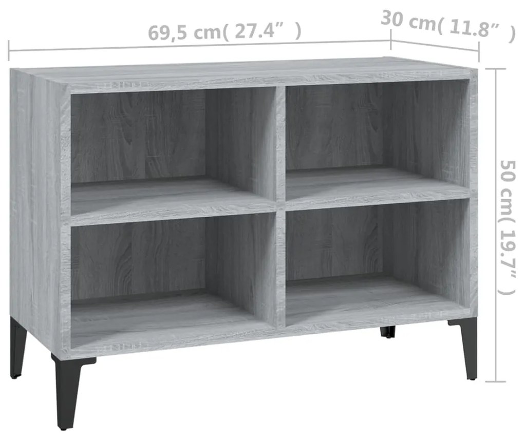 vidaXL Έπιπλο Τηλεόρασης Γκρι Sonoma 69,5x30x50 εκ. με Μεταλλικά Πόδια