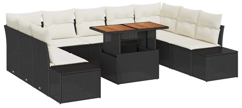 vidaXL Σέτ φαγητού για κήπο 10 pcs Μαύρο, Κρέμα 100 x 55 x 73 εκ