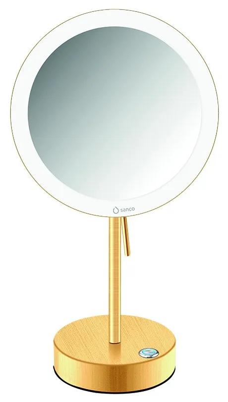 Καθρέπτης Μεγεθυντικός x3 Led Μπαταρίας 4xAA Επικαθήμενος Ø20xH36,5 cm Brushed Gold 24K Sanco Cosmetic Mirrors MRLED-903-AB5