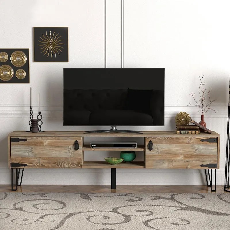 Έπιπλο τηλεόρασης Costa Megapap χρώμα vintage patik - μαύρο 180x29,5x49εκ.