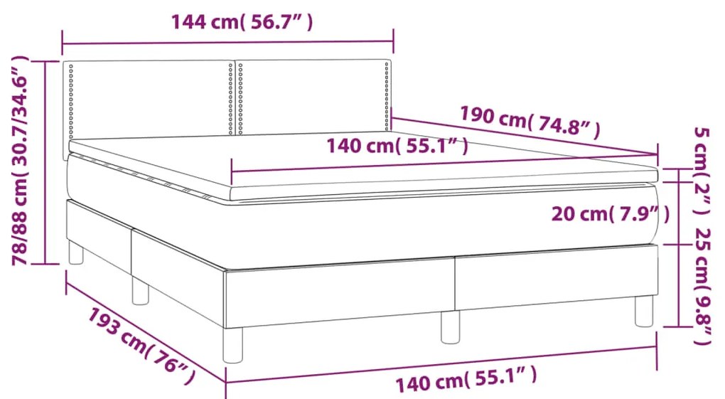 Κρεβάτι Boxspring με Στρώμα &amp; LED Σκ. Πράσινο 140x190εκ Βελούδο - Πράσινο