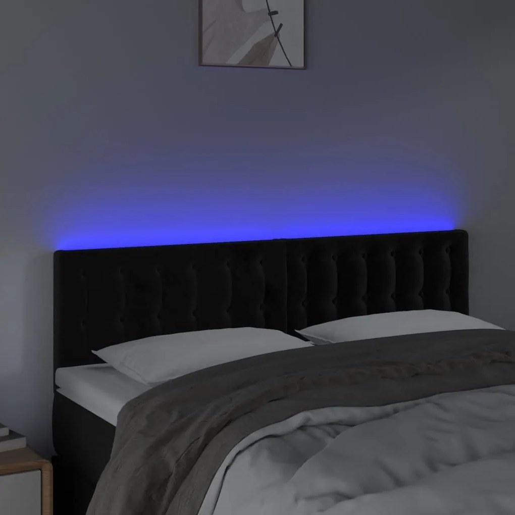 Κεφαλάρι Κρεβατιού LED Μαύρο 144x5x78/88 εκ. Βελούδινο - Μαύρο
