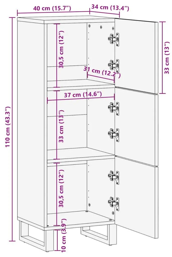 Ντουλάπι 40 x 34 x 110 εκ. από Μασίφ Ξύλο Ακακίας - Καφέ