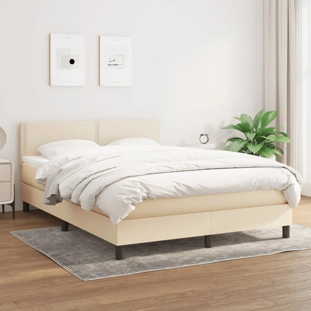 vidaXL Κρεβάτι Boxspring με Στρώμα Κρεμ 140x190 εκ. Υφασμάτινο