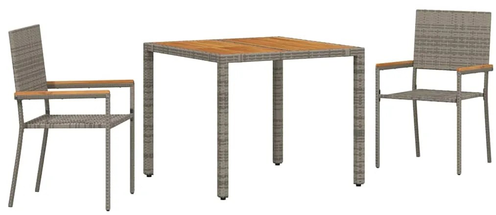vidaXL Σέτ φαγητού για κήπο 3 pcs Γκρι 90 x 90 x 75 cm συνθετικό ρατάν