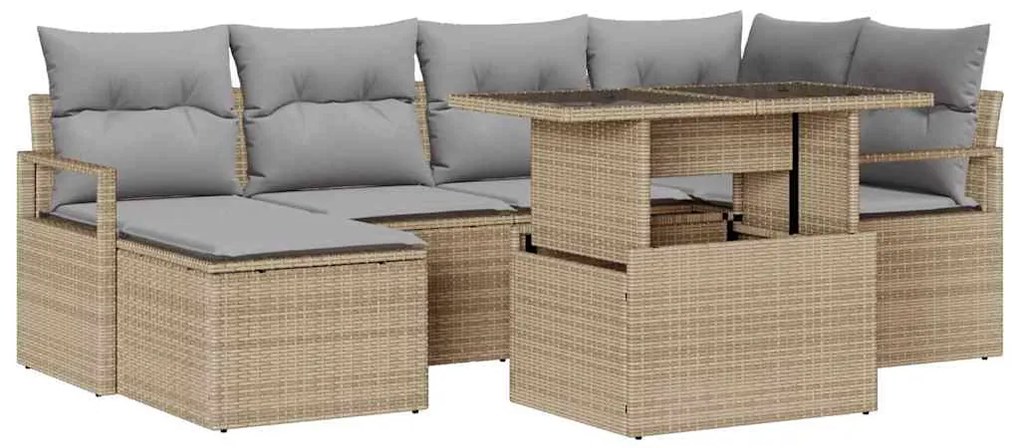 vidaXL Σετ Καναπέ Κήπου με μαξιλάρι 7 pcs μπεζ και ανοιχτό γκρι