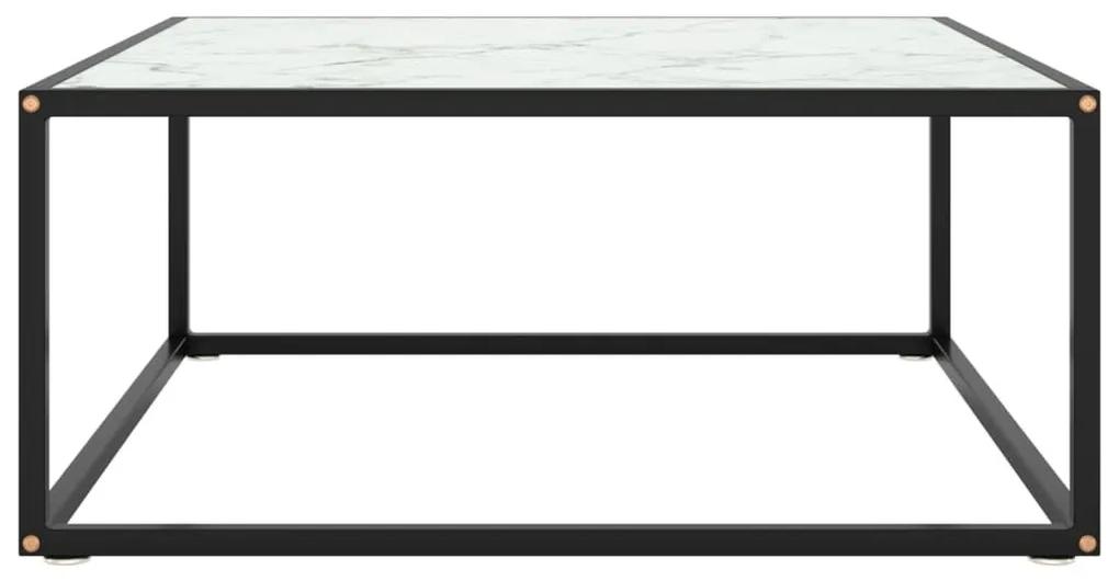 Τραπεζάκι Σαλονιού Μαύρο 80x80x35 εκ. Λευκό Γυαλί Όψη Μαρμάρου - Μαύρο