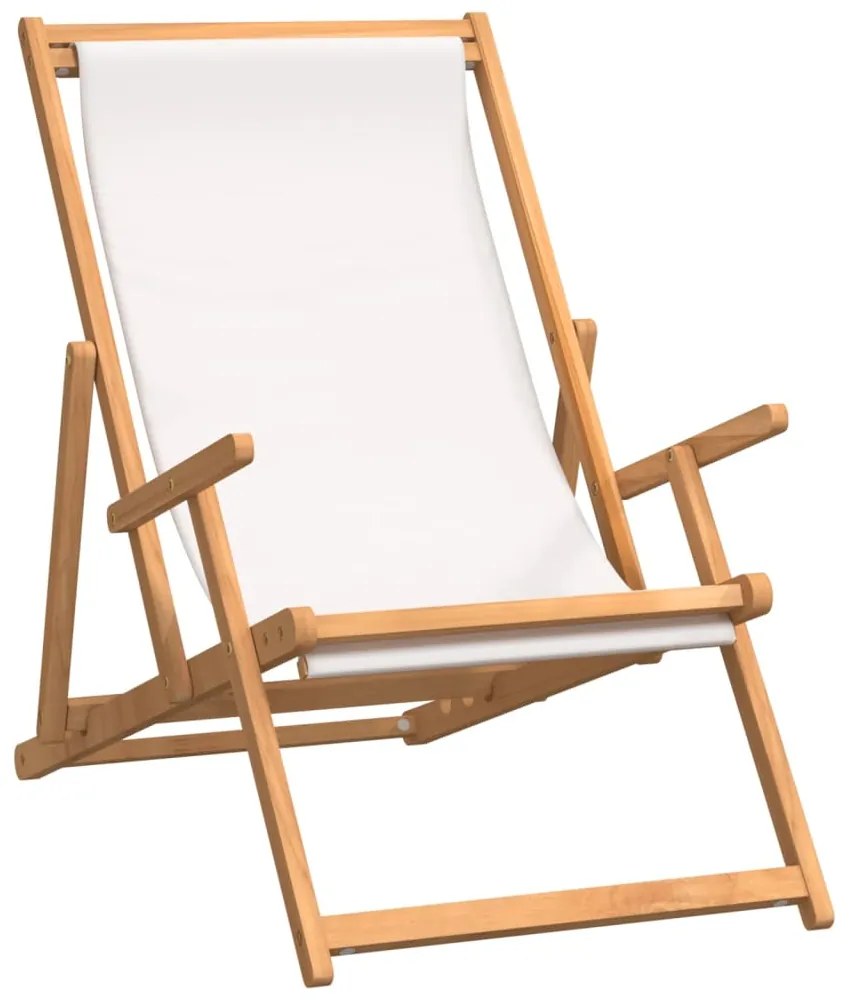 vidaXL Καρέκλα Παραλίας Πτυσσόμενη Κρεμ από Μασίφ Ξύλο Teak