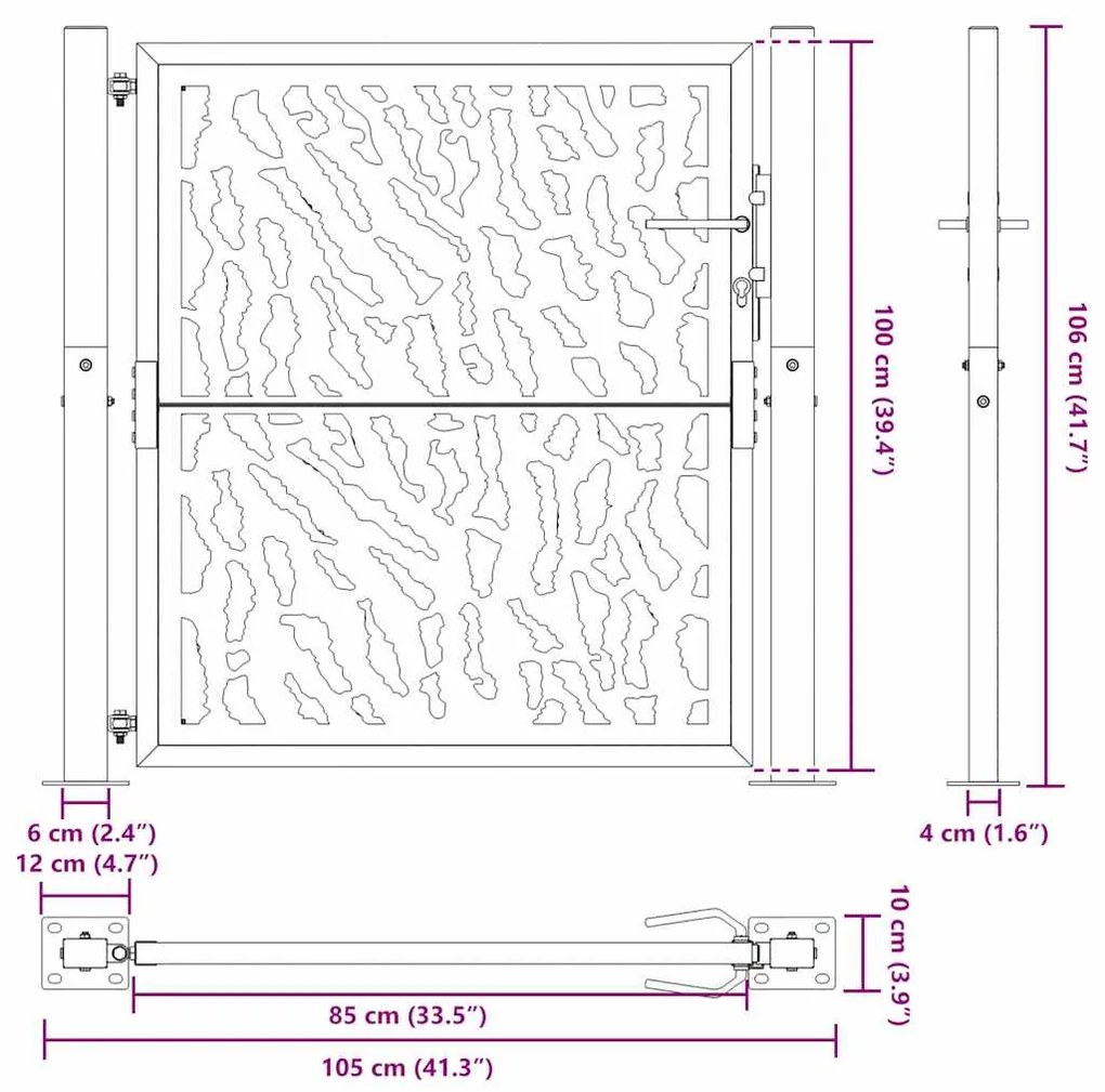 Πύλη κήπου Μαύρη 105x106 cm Ατσάλινο ίχνος σχεδιασμού - Μαύρο