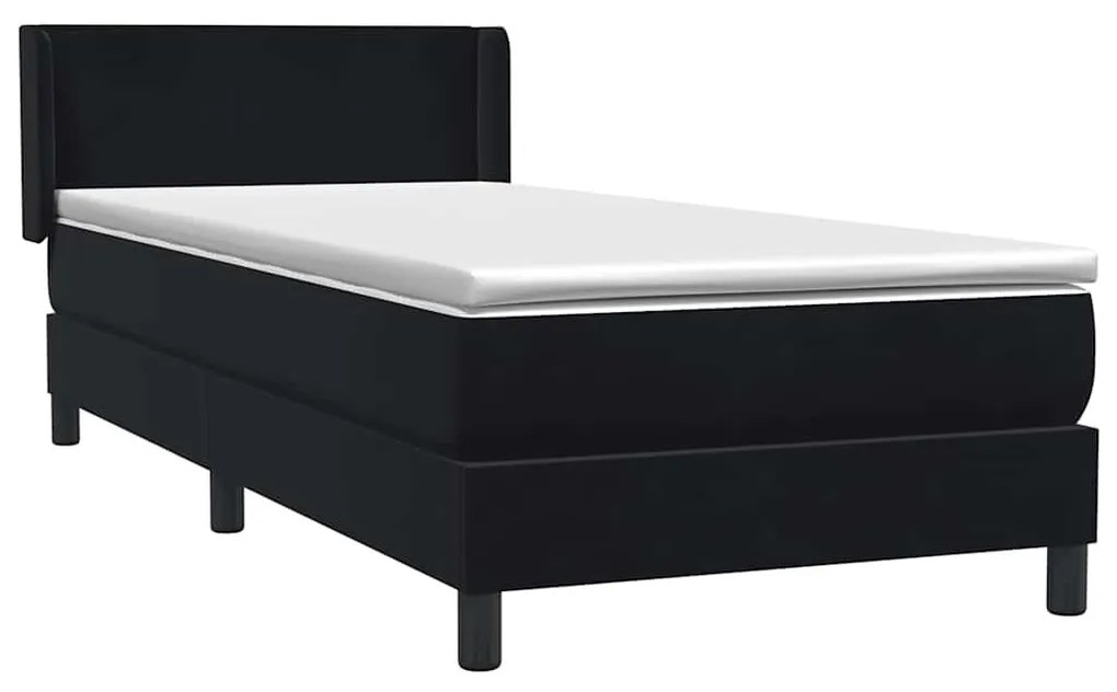 Κρεβάτι Boxspring με Στρώμα Μαύρο 90x210 εκ. Βελούδινο - Μαύρο