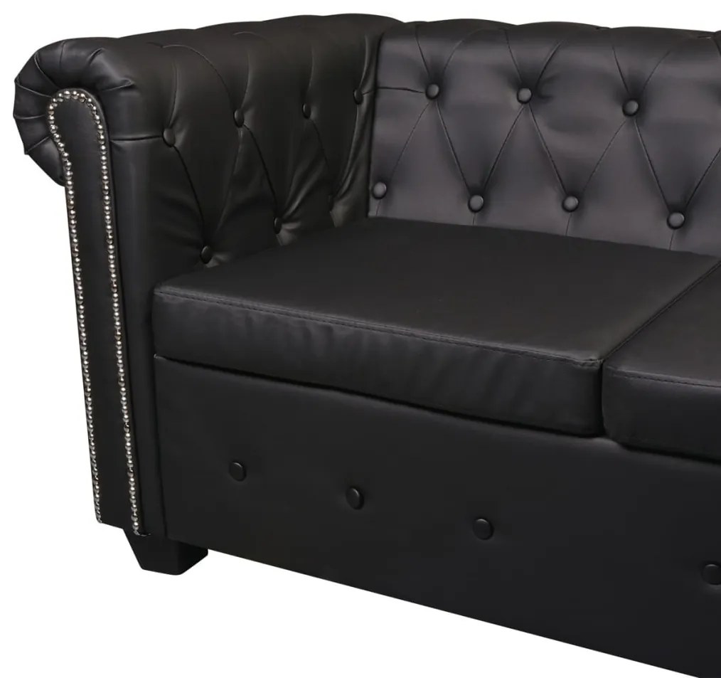 vidaXL Καναπές Γωνιακός Εξαθέσιος Chesterfield Μαύρος Συνθετικό Δέρμα