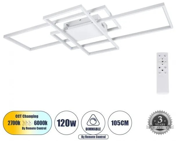 Φωτιστικό Οροφής LED CCT 120W 14400lm QUADRA Globostar 61389 Λευκό