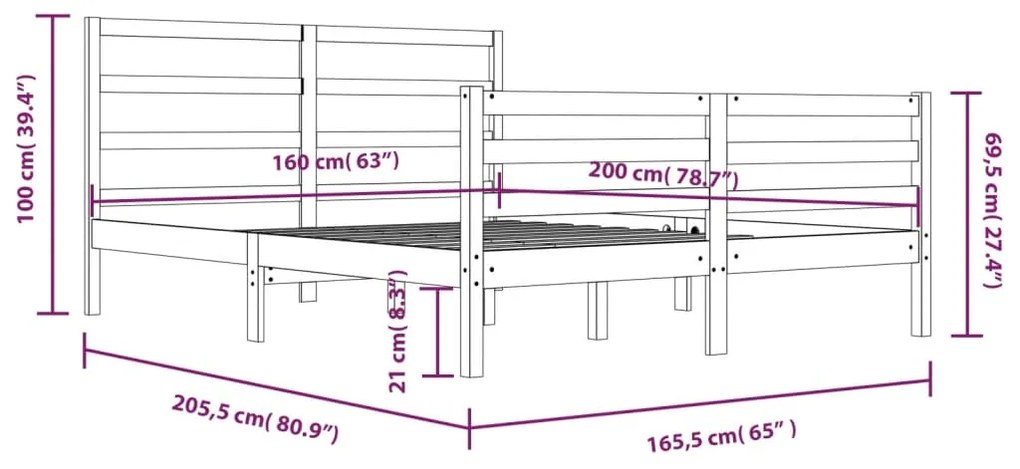 Πλαίσιο Κρεβατιού Λευκό 160 x 200 εκ. από Μασίφ Ξύλο Πεύκου - Λευκό