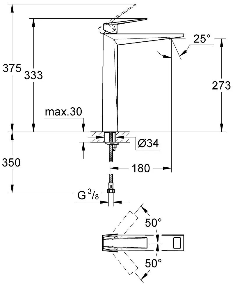 Μπαταρία νιπτήρος επιτραπέζια Grohe Allure Brilliant