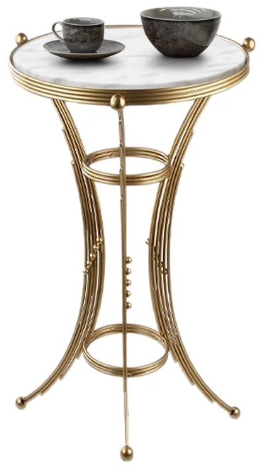 Βοηθητικό τραπεζάκι Venezia Megapap μεταλλικό - Mdf χρώμα χρυσό - λευκό εφέ μαρμάρου 35x35x59εκ.