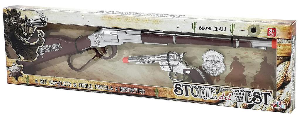 Παιχνίδι Σετ Σερίφης Wild West Τουφέκι Πιστόλι Σήμα Με Πραγματικούς Ήχους Πλαστικό 60cm Για 3  Ετών