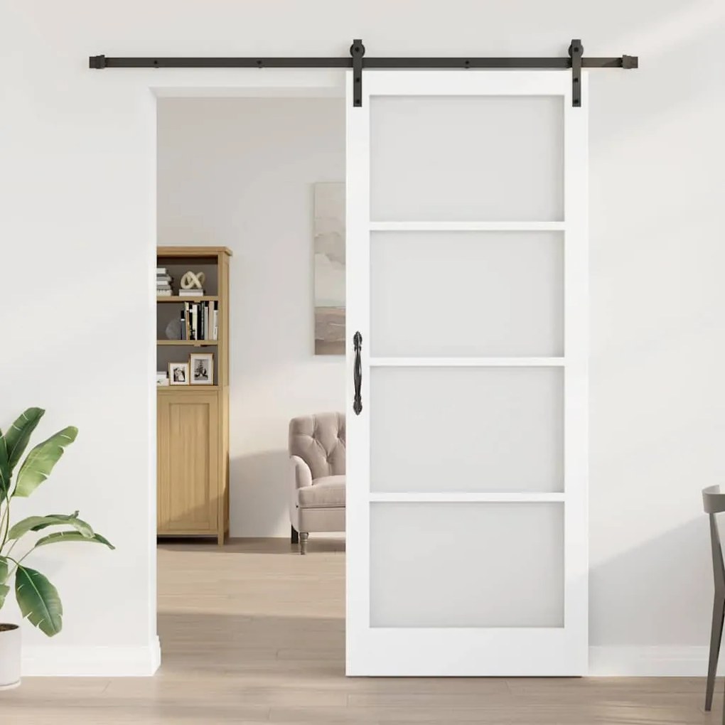 vidaXL Συρόμενη Πόρτα Χειροκίνητος Λευκό 93 x 232 εκ. Ξύλο και μέταλλο