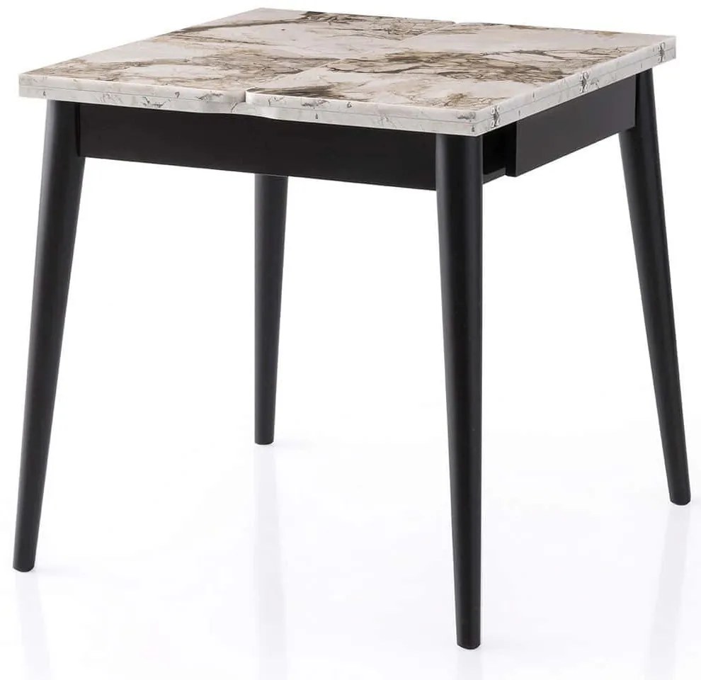 Τραπέζι Επεκτεινόμενο Totem 974NMB2223 80/160x80x75cm Marble Effect White-Black Μοριοσανίδα, Μέταλλο