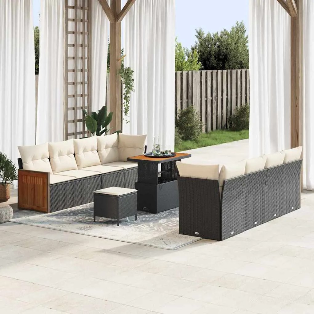 vidaXL Σετ Καναπέ Κήπου 11 pcs Μαύρο, Κρέμα 90 x 55 x 71 cm