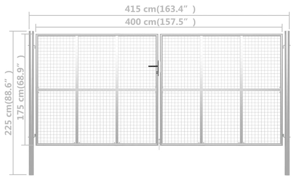 vidaXL Πόρτα Περίφραξης Ασημί 415 x 225 εκ. από Γαλβανισμένο Χάλυβα