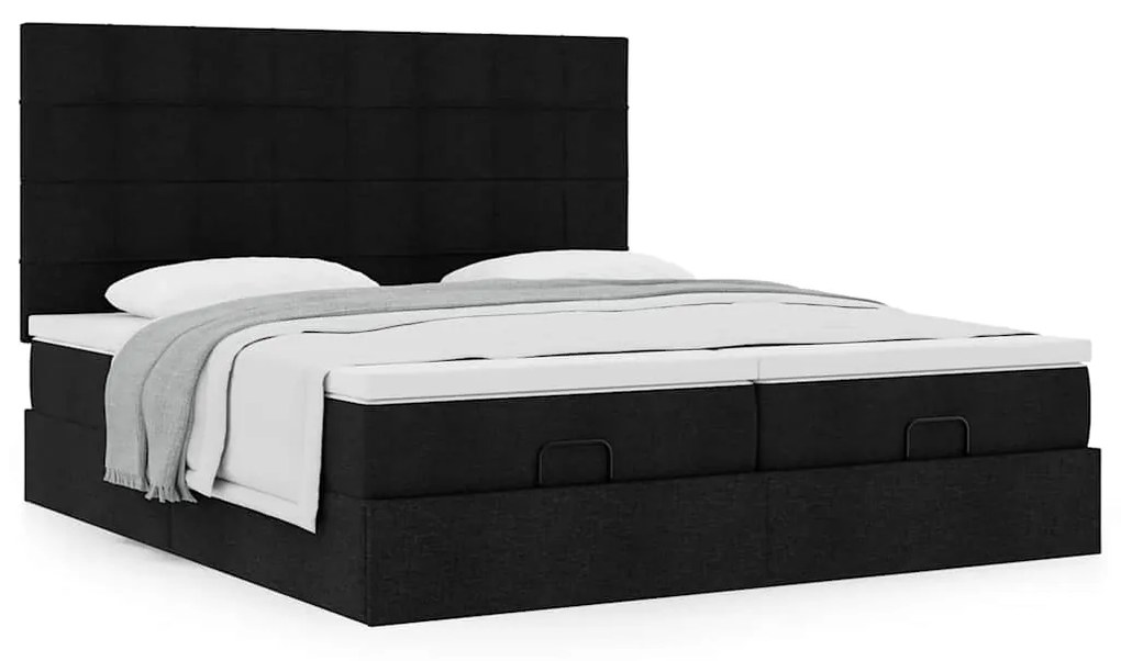 vidaXL Οθωμανικό κρεβάτι με στρώματα Μαύρο 180x200cm Ύφασμα