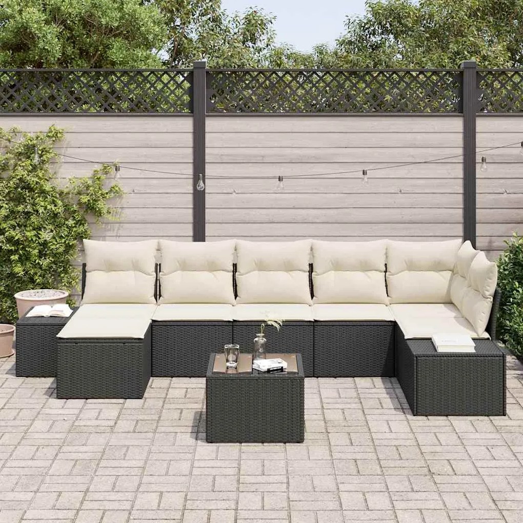 vidaXL Σετ Καναπέ Κήπου με μαξιλάρι 8 pcs Μαύρο Πολυ ράταν