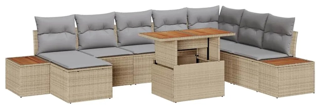 vidaXL Σέτ φαγητού για κήπο με μαξιλάρι 9 pcs Μπεζ, Γκρι
