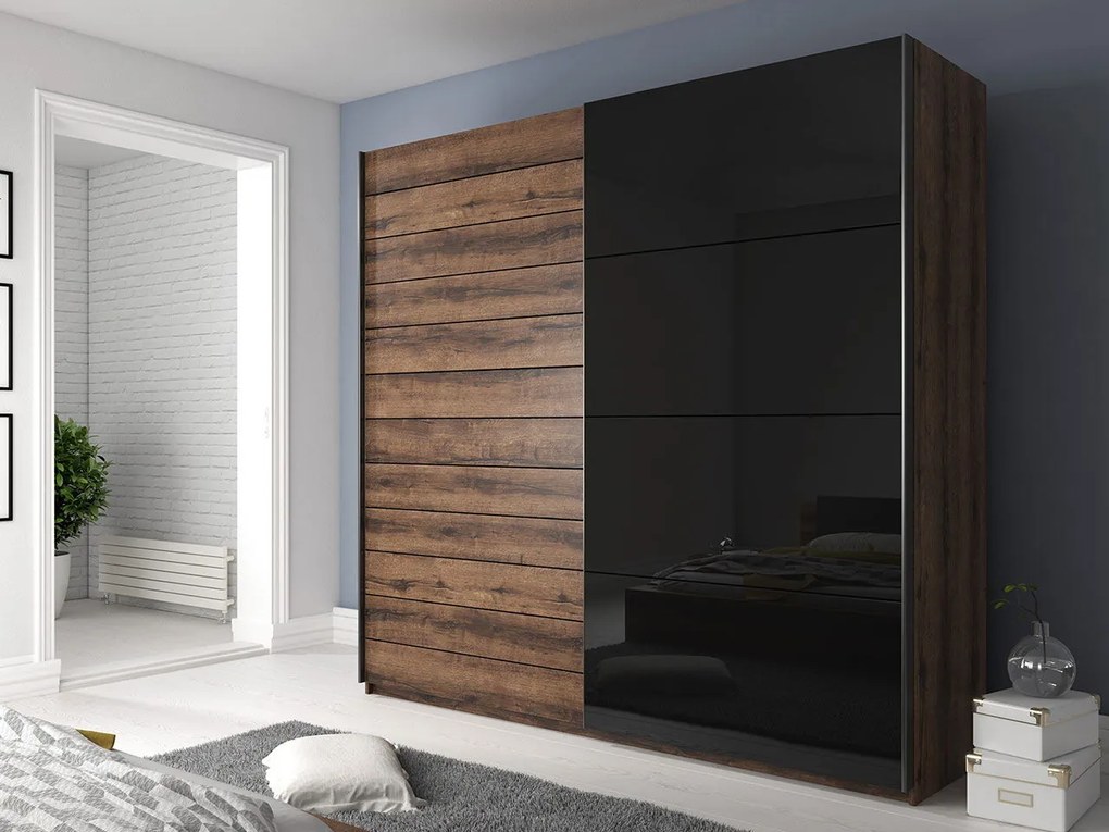 Ντουλάπα Συρόμενη Kappa-270 x 61 x 210 εκ.-Καρυδί - Μαύρο