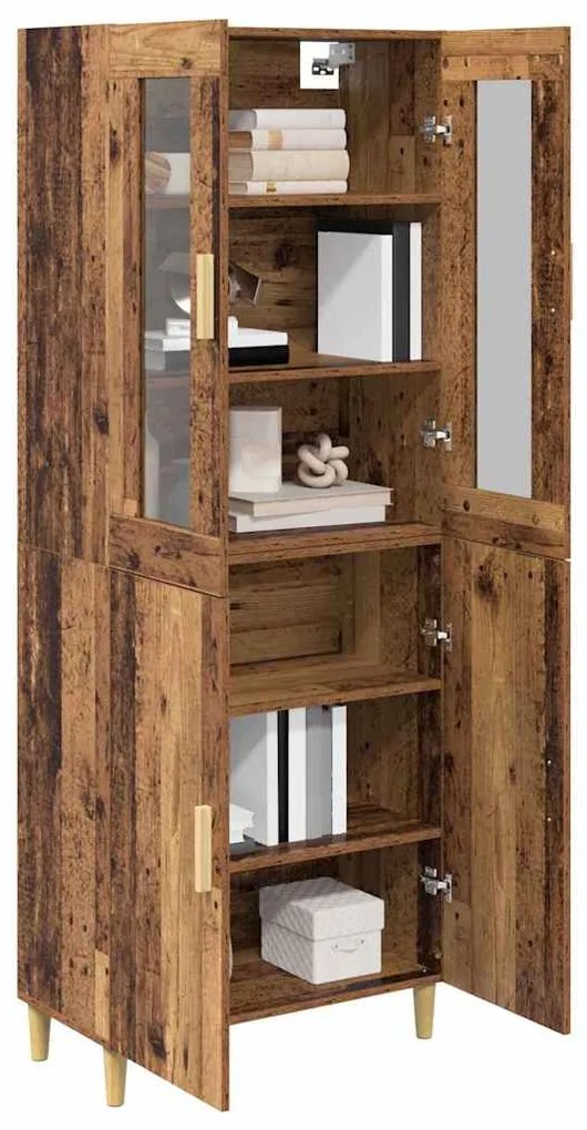 vidaXL Highboard Παλιό Ξύλο 69,5 x 34 x 180 εκ. Σύνθετο Ξύλο και Γυαλί