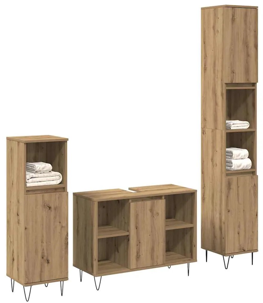 vidaXL Σετ Επίπλων Μπάνιου με πόρτα 3 pcs Artisan Oak 30 x 30 x 180 cm