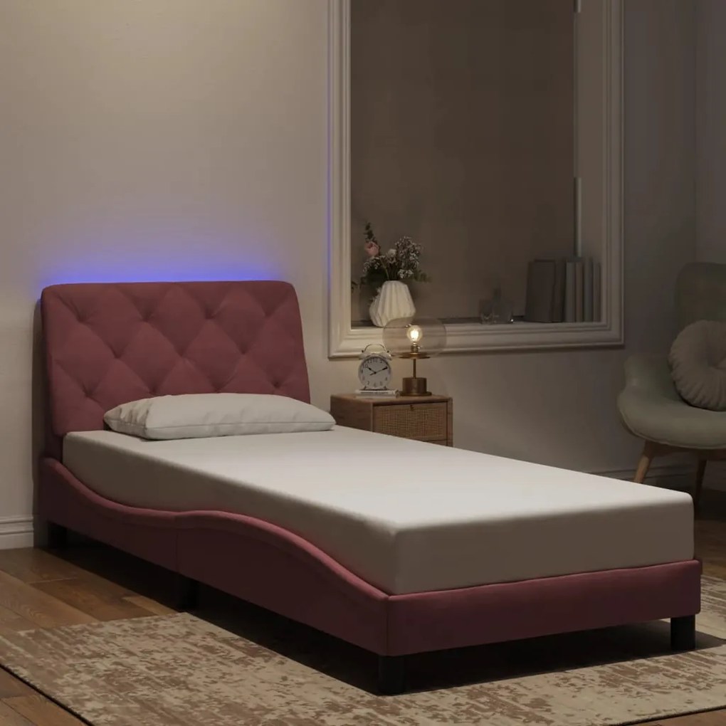 Πλαίσιο Κρεβατιού με LED Ροζ 80x200 εκ. Βελούδινο