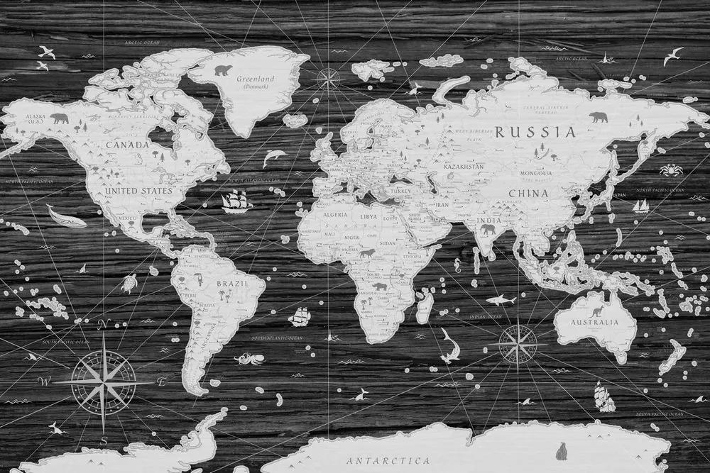Εικόνα ασπρόμαυρο χάρτη σε ξύλινο φόντο
