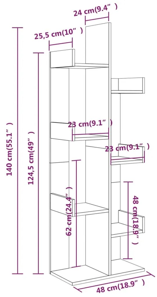 vidaXL Βιβλιοθήκη Καφέ Δρυς 48 x 25,5 x 140 εκ. από Επεξεργασμένο Ξύλο