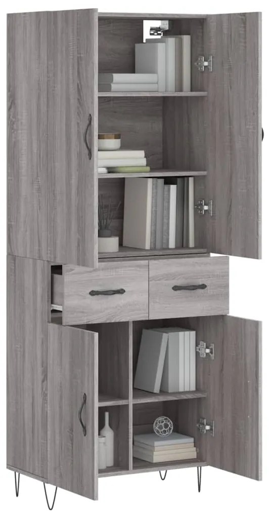 vidaXL Ντουλάπι Γκρι Sonoma 69,5 x 34 x 180 εκ. Επεξεργασμένο Ξύλο