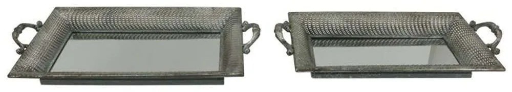 Διακοσμητικοί Δίσκοι Με Καθρέπτη (Σετ 2Τμχ) 160-123-067 55,5x30x8,5/50,5x24,5x8,5cm Silver Μέταλλο