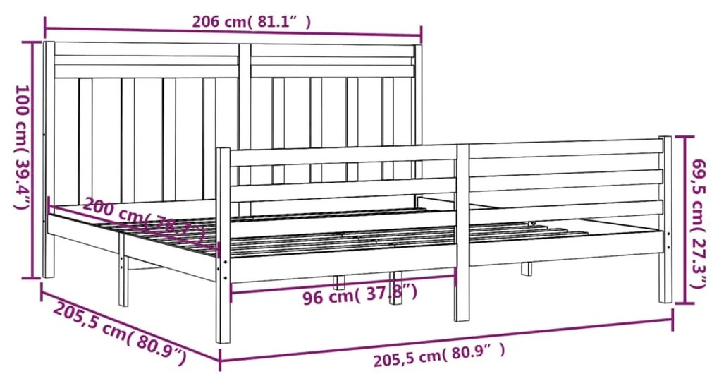 vidaXL Πλαίσιο Κρεβατιού 200 x 200 εκ. από Μασίφ Ξύλο