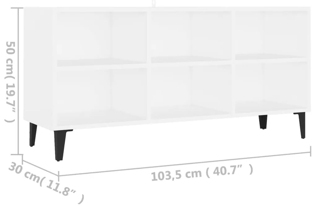 vidaXL Έπιπλο Τηλεόρασης Καπνιστή Λευκό 103,5x30x50 εκ Μεταλλικά Πόδια