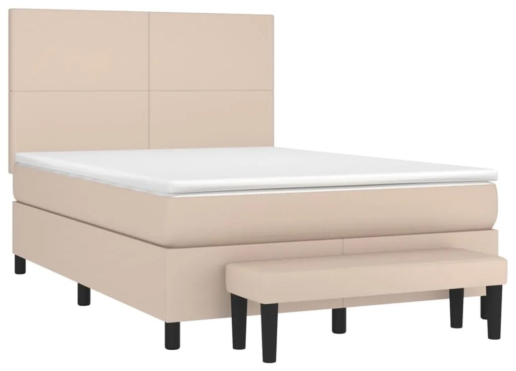 vidaXL Κρεβάτι Boxspring με Στρώμα Καπουτσίνο 140x190εκ.από Συνθ.Δέρμα