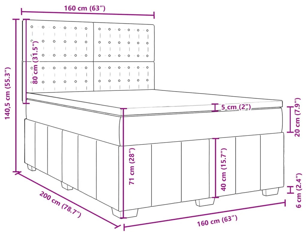 Κρεβάτι Boxspring με Στρώμα Κρεμ 160x200 εκ. Υφασμάτινο - Κρεμ