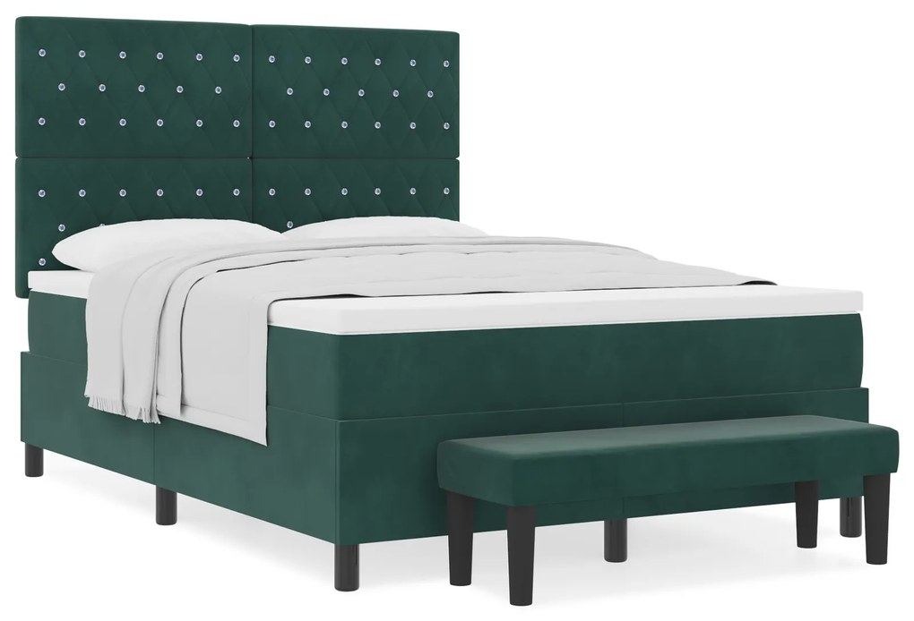 vidaXL Κρεβάτι Box Spring με Μαξιλάρι & Παγκάκι Σκούρο Πράσινο 160x200 εκ Βελούδο