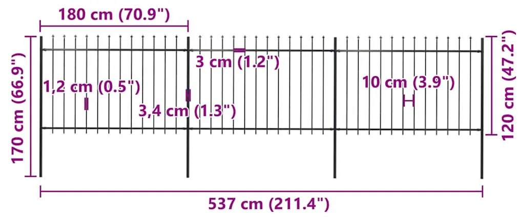 vidaXL Κάγκελα Περίφραξης με Λόγχες Μαύρα 5,1 x 1,2 μ. από Χάλυβα