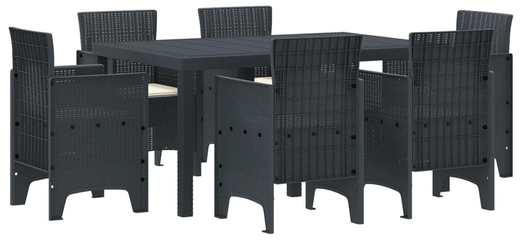 vidaXL Σετ Τραπεζαρίας Κήπου 7 pcs Ανθρακί PE Ρατάν