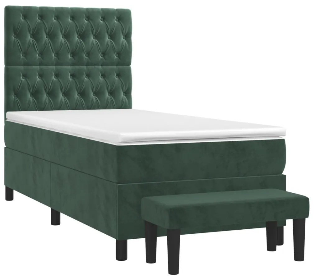 vidaXL Κρεβάτι Boxspring με Στρώμα Σκούρο Πράσινο 90x190 εκ. Βελούδινο