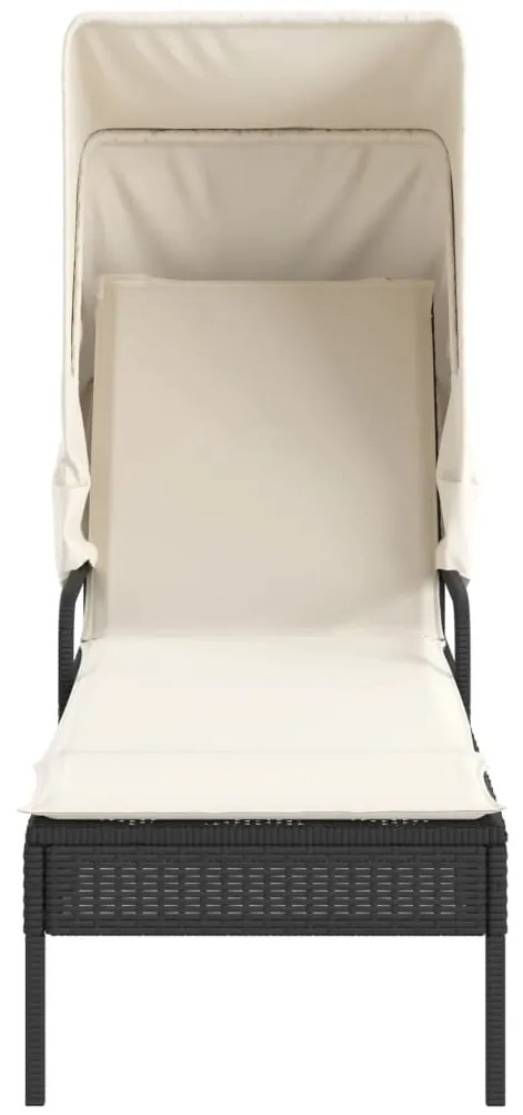 vidaXL Ξαπλώστρα Μαύρη Συνθετικό Ρατάν με Σκίαστρο και Τραπεζάκι