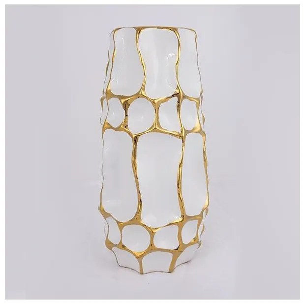 Βάζο Κεραμικό Λευκό &amp; Χρυσό 15.5x15.5x31.5cm 752-20171 Estheti-752-20171-Λευκό-Χρυσό 752-20171