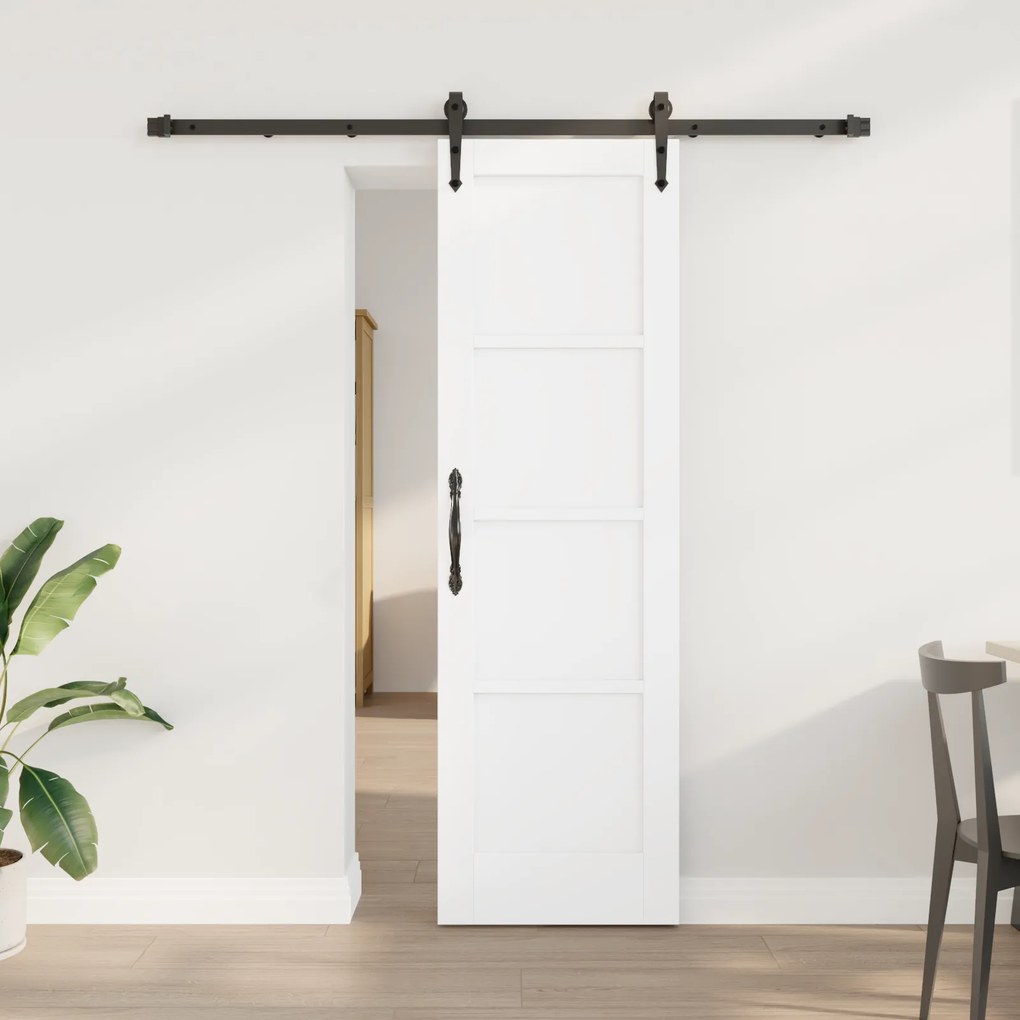 vidaXL Συρόμενη Πόρτα με Σετ Εξαρτημάτων Λευκή 61x198.5 εκ. Συμπαγές Ξύλο Πεύκου